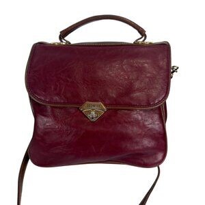 Vintage Capezio Bag 1980s Faux Leather Turn Lock Red Burgundy Crossbody